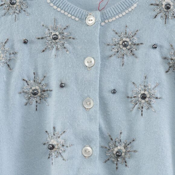 Vintage 70s Glasgo Ltd baby blue cardigan size S - Picture 7 of 8